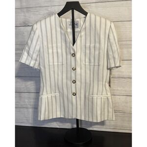 Le Suit Petite Dress Jacket 6P Cream Black Stripe Tapered Blazer NWT